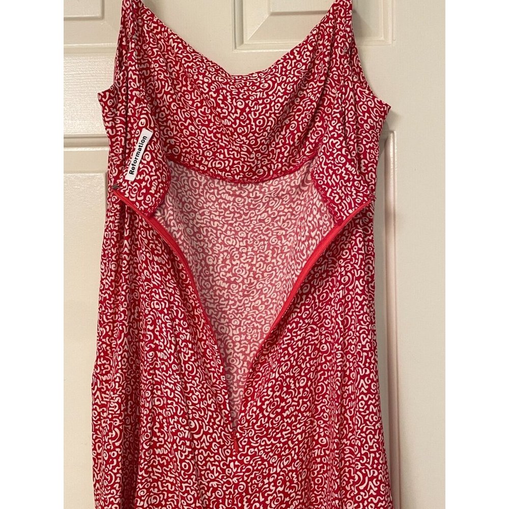 Reformation Yasmin Sundress Flare Mini Dress in Scribble Red Size 10 - Picture 5 of 9
